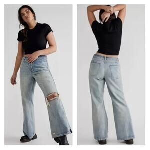 Free People Curvy Misfit Distressed Flare Leg Jean in Little Rascal Size 35